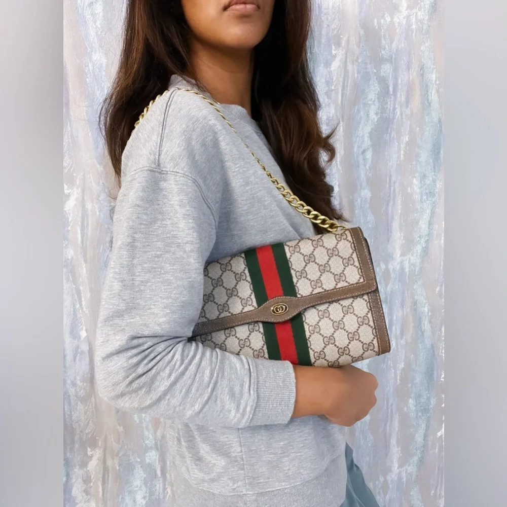 GUCCI GG Ophidia Sherry line clutch crossbody bag ❤️💚 - Picture 2 of 14